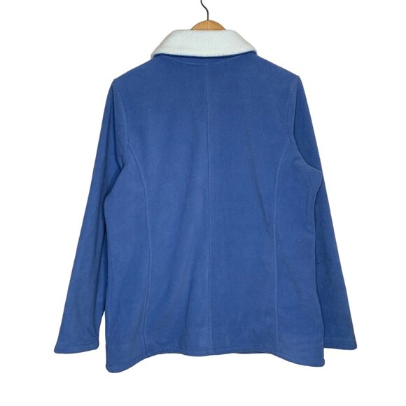 QVC Jacket Coat Fleece Button Front Coneflower Blue Cream Pockets Women's Size L - Picture 6 of 6
